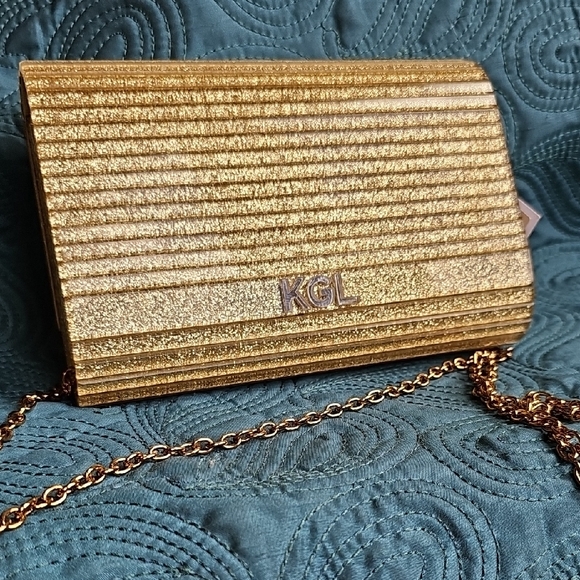 Kurt Geiger Gold Clutch with Party Rhinestones NWT - Picture 3 of 13